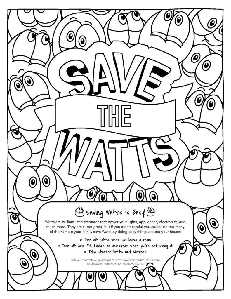 PSO Save the Watts Coloring Sheet