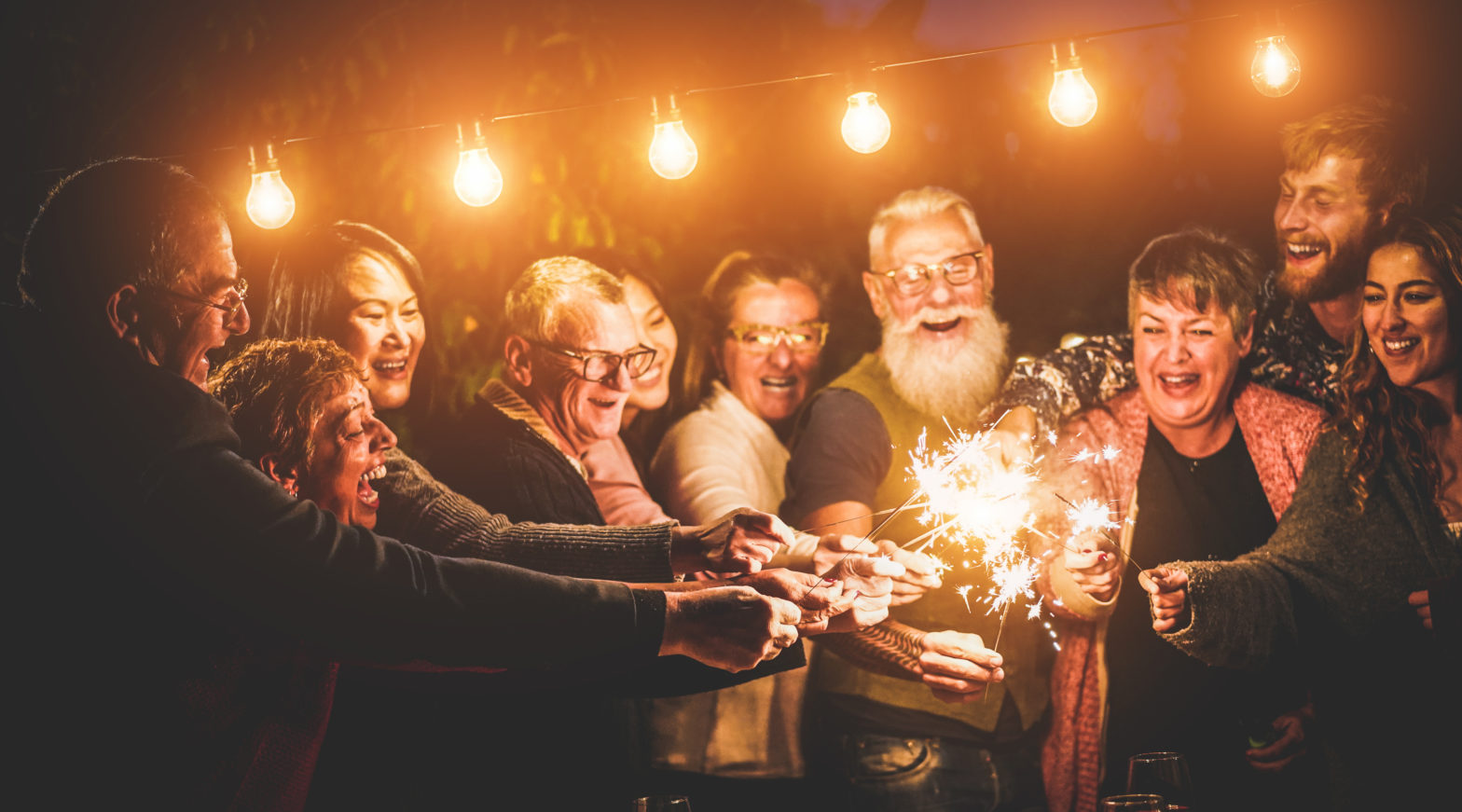 Outdoor party with sparklers